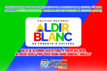 Prefeitura de Taiúva convida para Escuta Pública sobre a Lei Aldir Blanc