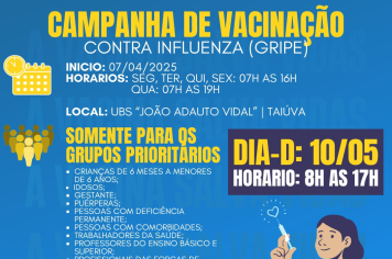 Vacinação contra a gripe começa em Taiúva e foca em grupos prioritários