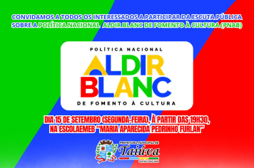 Prefeitura de Taiúva convida para Escuta Pública sobre a Lei Aldir Blanc