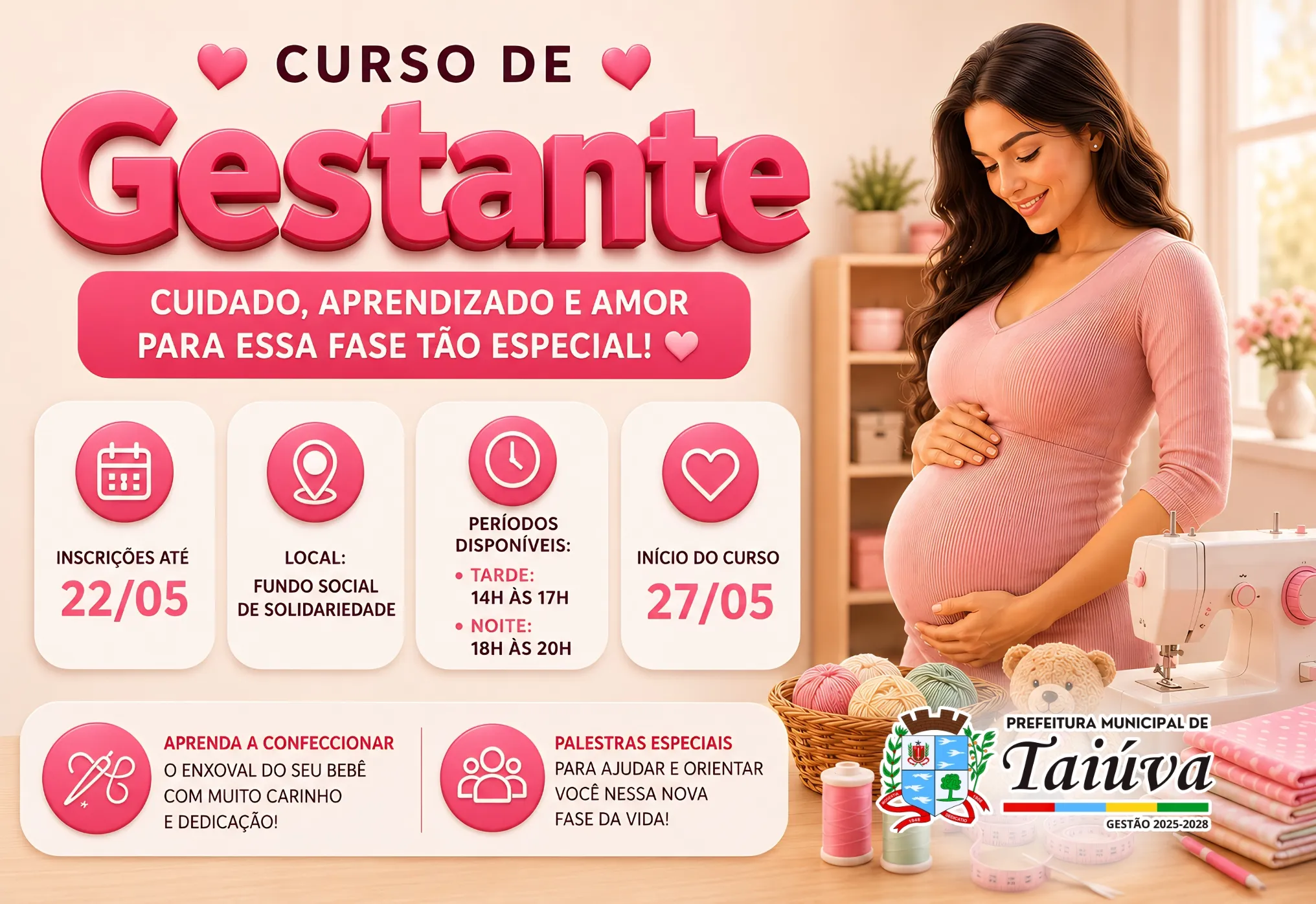 Prefeitura de Taiúva abre inscrições para Curso de Gestante com início em 27 de maio